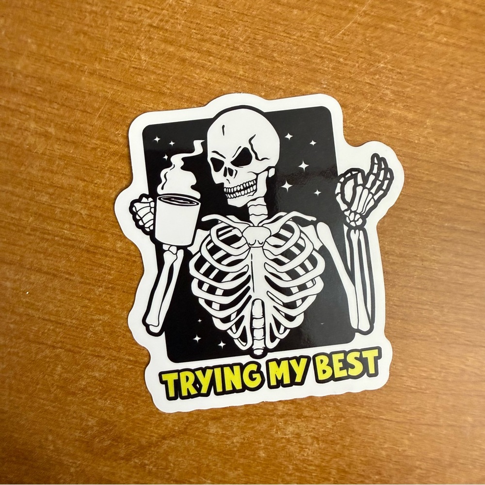 Skeleton Sticker with Coffee and Stars